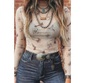 Western Slim Fit Floral Mesh Long Sleeve